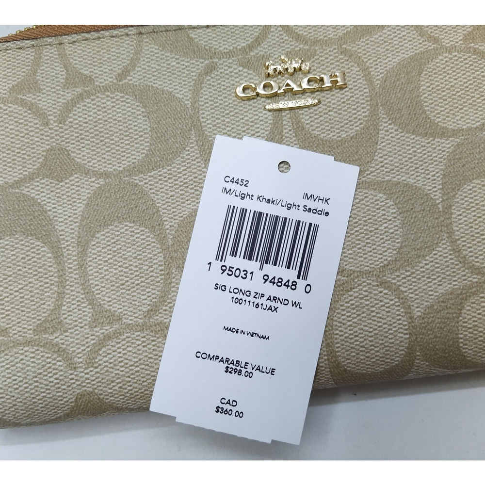 Coach Signature Khaki Saddle Leather Zip Around Credit Card Wallet - NWT $298 - Picture 4 of 16